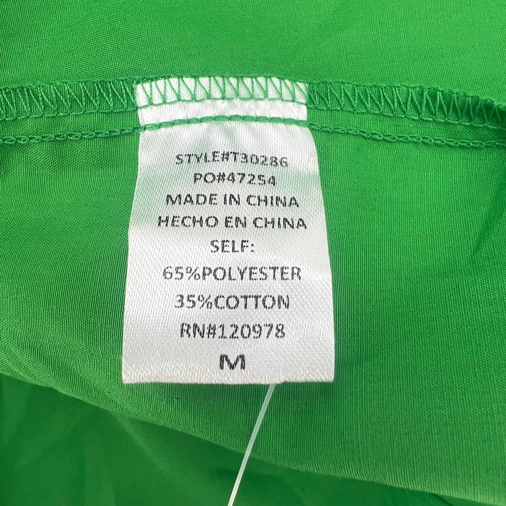 Entro Green Embroidered Tunic Top Womens Medium 3/4 Puff Sleeve Ric-Rac - Picture 5 of 11